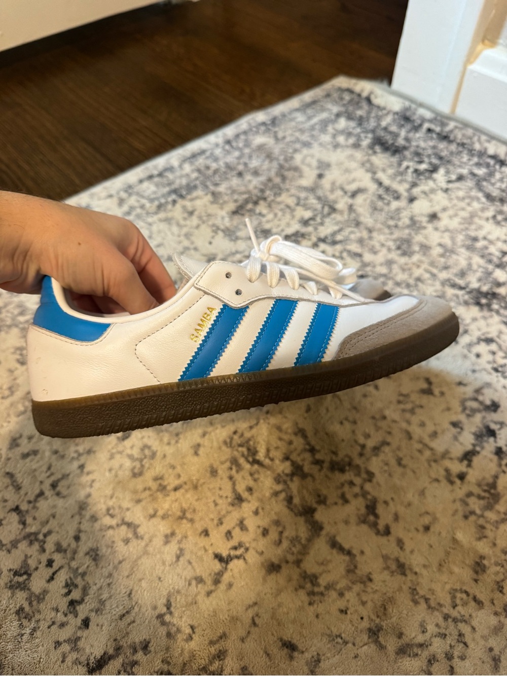 adidas White & Blue Samba Athletic Sneakers